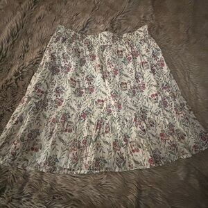 LOFT A-Line Floral Skirt - Cream and Pink